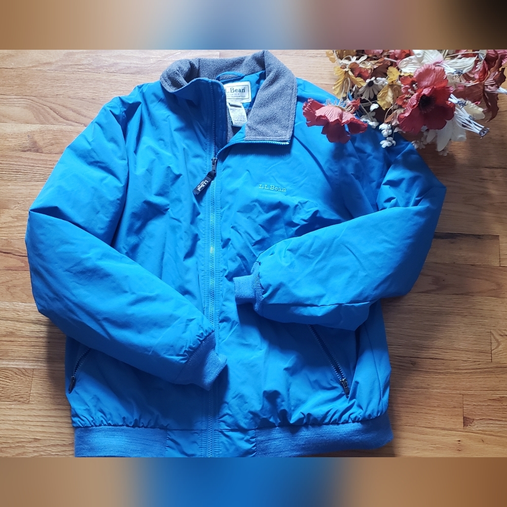 L.L. Bean Mens Fleece Thinsulate Lined Long Sleeve Zip Jacket Blue 205107 LARGE